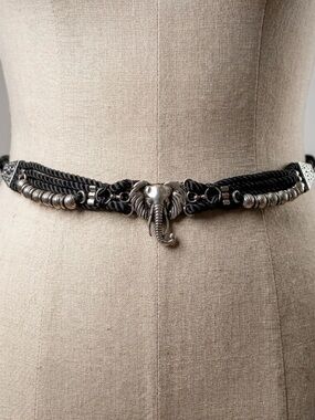 Elephant Statement Rope Belt 38” Length Black Silver